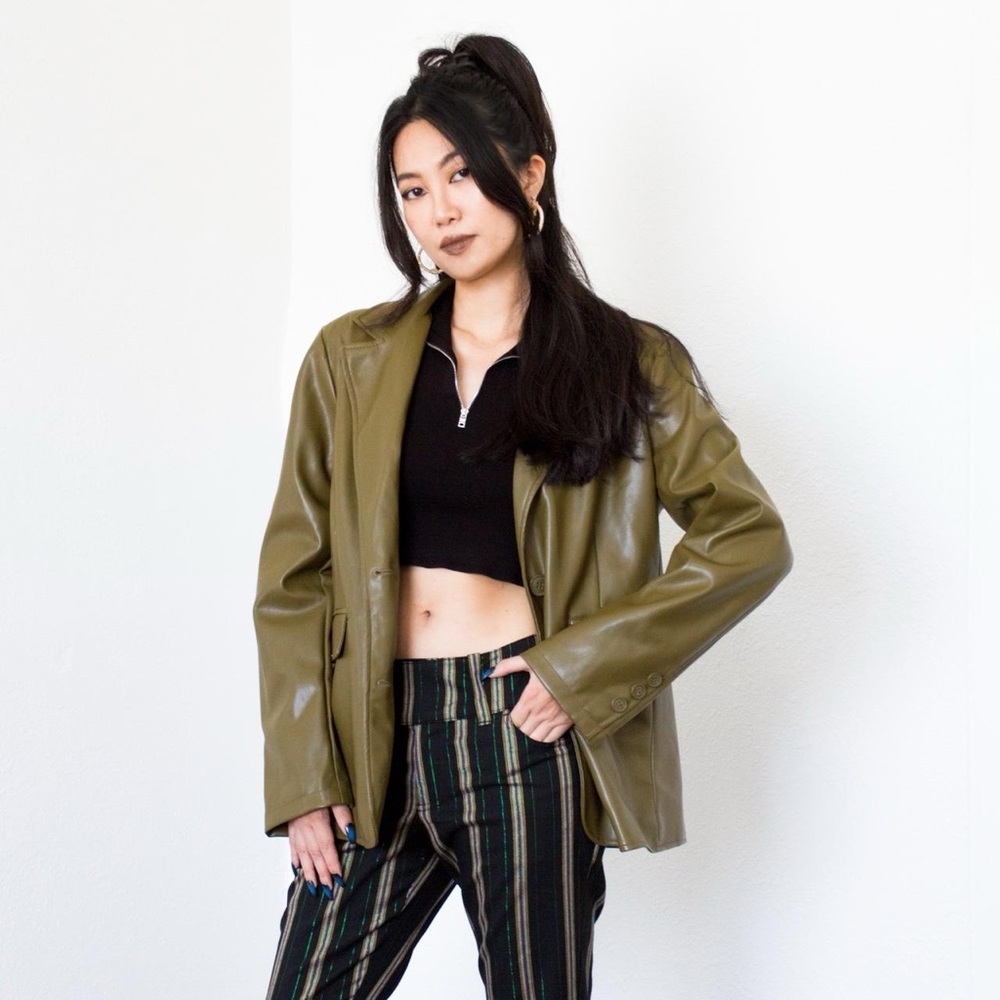 Urban Outfitters green faux leather blazer, barely worn